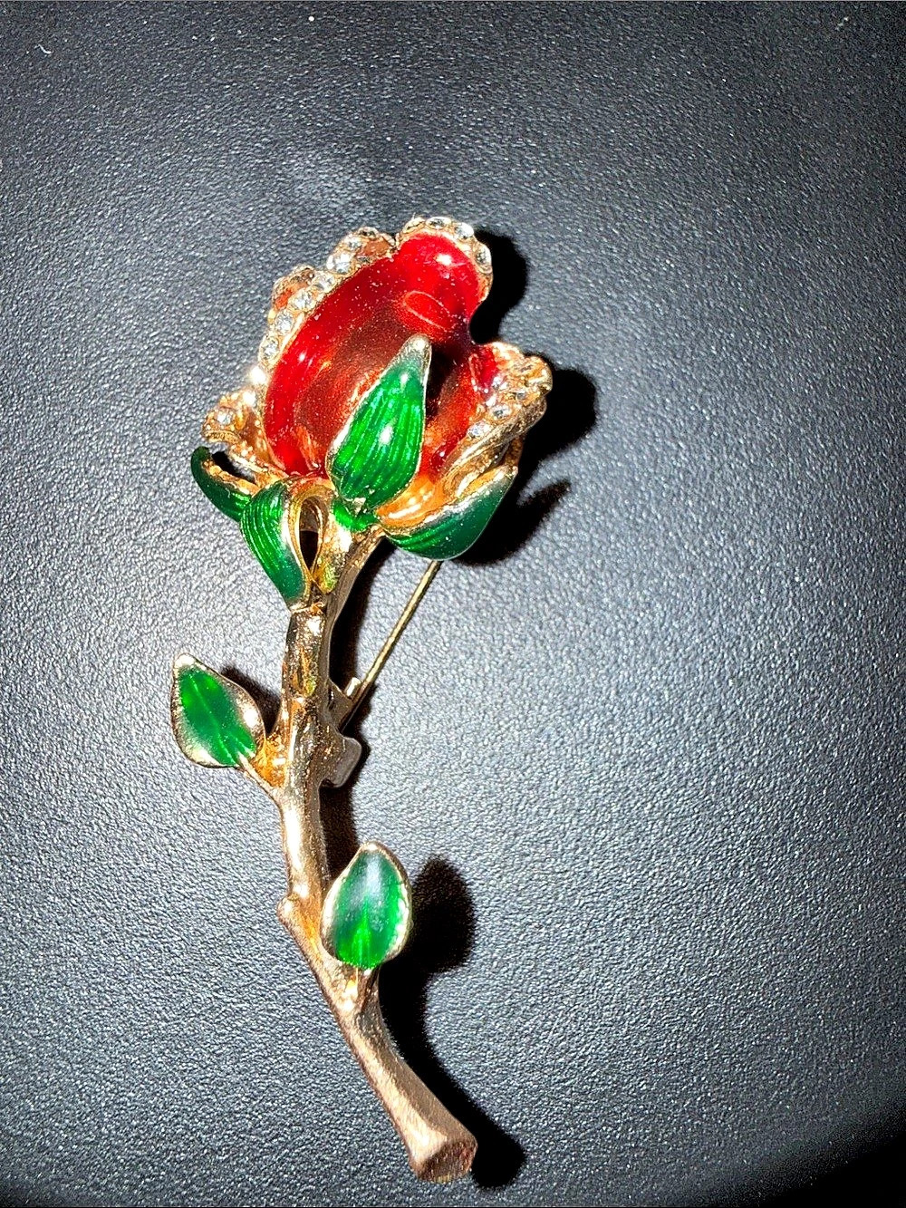 Floral Rose Brooch in Red & Green
